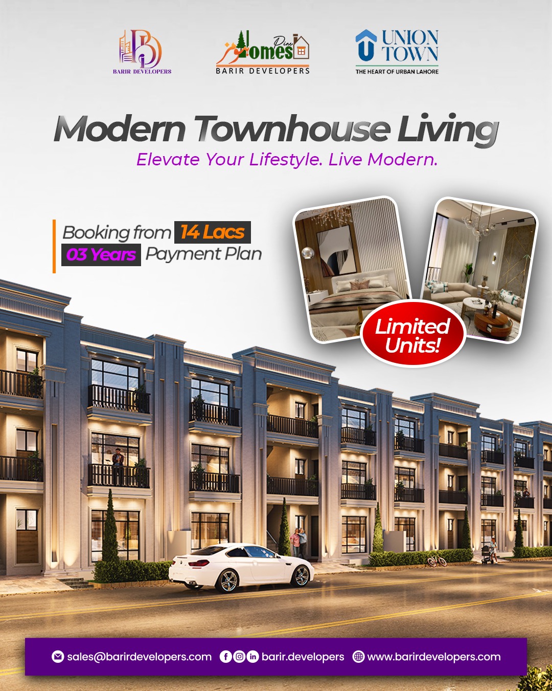 Pine Homes modern townhouse development in Union Town Lahore