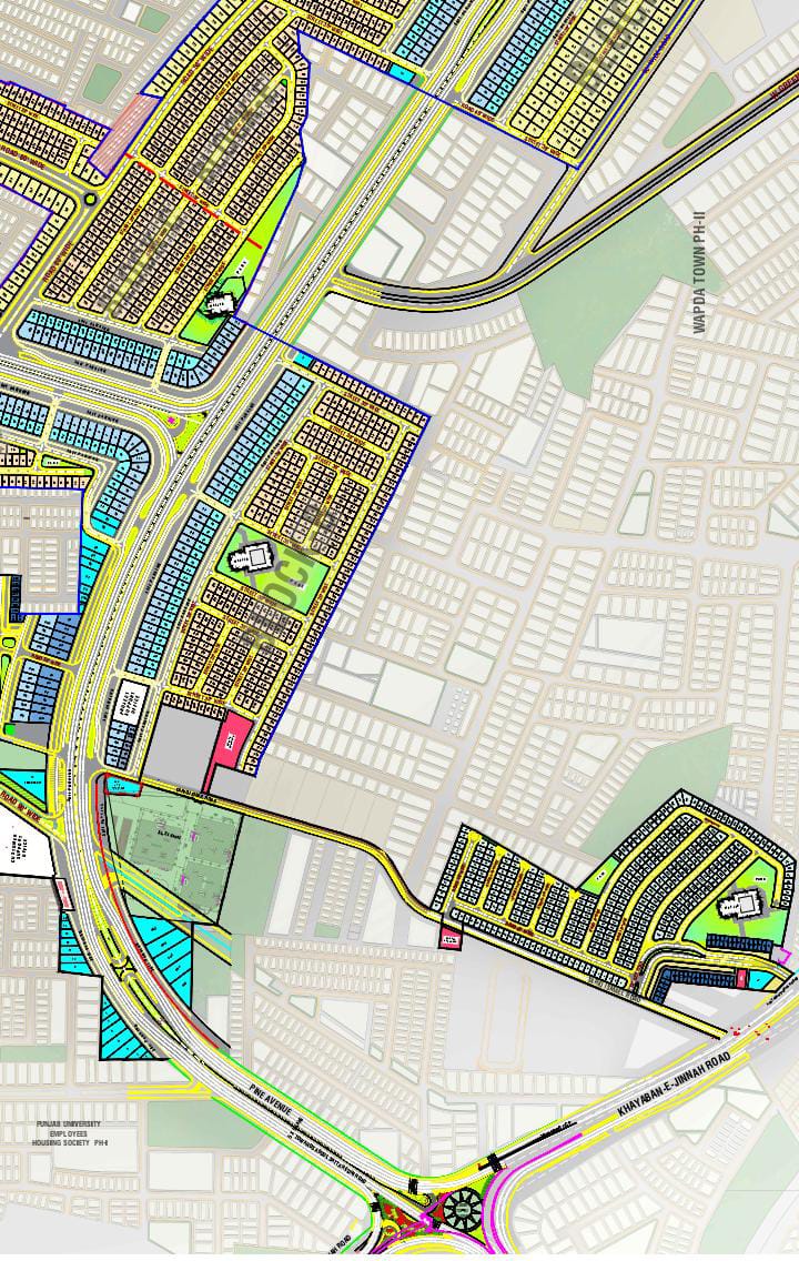 Union Town Lahore location map near Pine Avenue and Khayaban-e-Jinnah